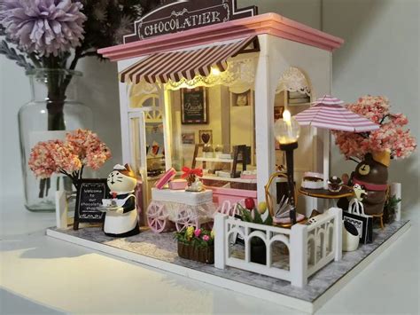 Diy Miniature Dollhouse Kit Coffee Shop In A Box With Light Etsy
