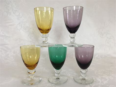 6 Ribbed Stem Multicolored Shot Glasses 1970 S Mid Century Etsy