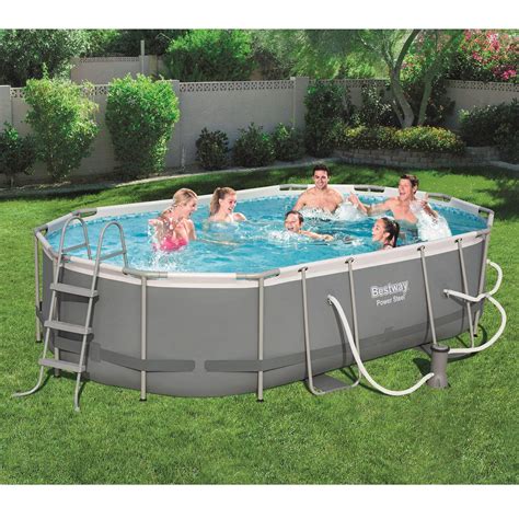 Bestway E Power Steel Ft X Ft X In Outdoor Oval Frame Above Ground Swimming Pool Set