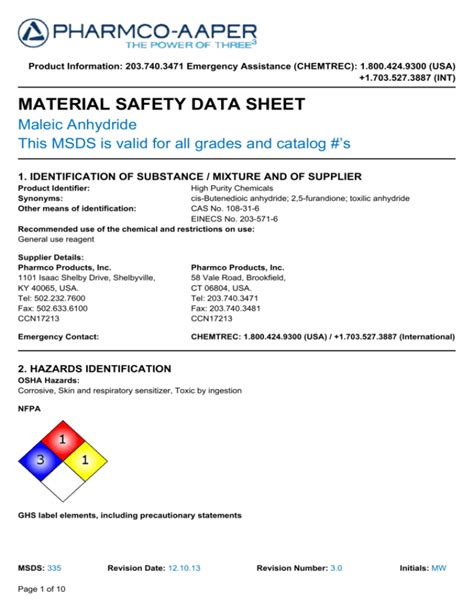 Material Safety Data Sheet Pharmco