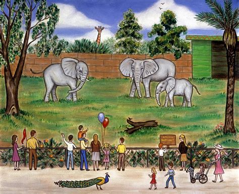 Elephants At The Zoo Painting By Linda Mears