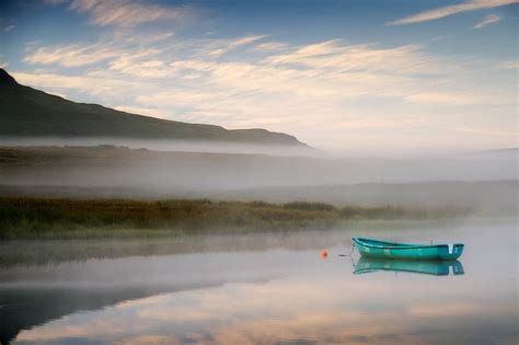 Hd Wallpaper Boat Lake Landscape Mist Wallpaper Flare