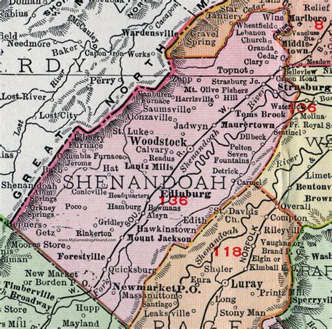 Shenandoah County Virginia Map 1911 Rand Mcnally Woodstock