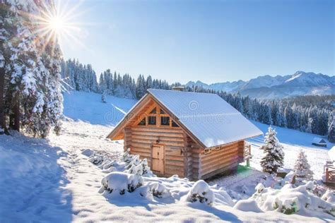 Winter Mountain Landscape Wooden House In Snowy Mountains Guest House