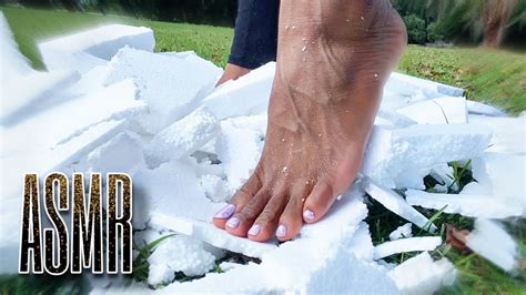 Asmr 💜 Barefoot Crushing Styrofoam In The Grass Dry Feet No Oil Youtube