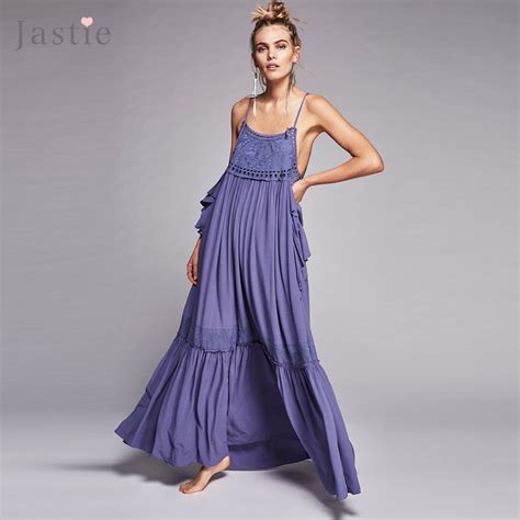 Jastie Sun Drenched Elsewhere Boho Maxi Dress Women Hollow Embroidery Long Dresses Ruffles Hem
