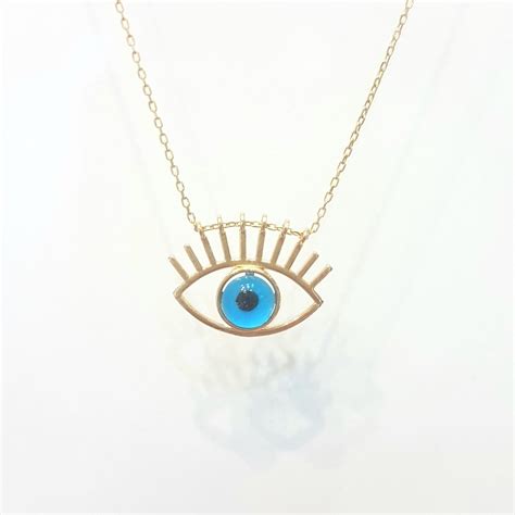 K Real Solid Gold Evil Eye Eyelash Necklace For Women