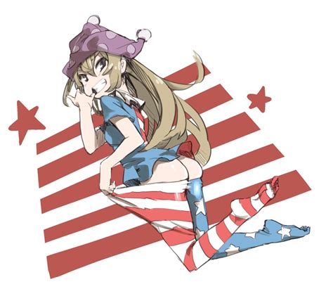 muchi maro clownpiece touhou striped bad id bad twitter id 1girl american flag dress