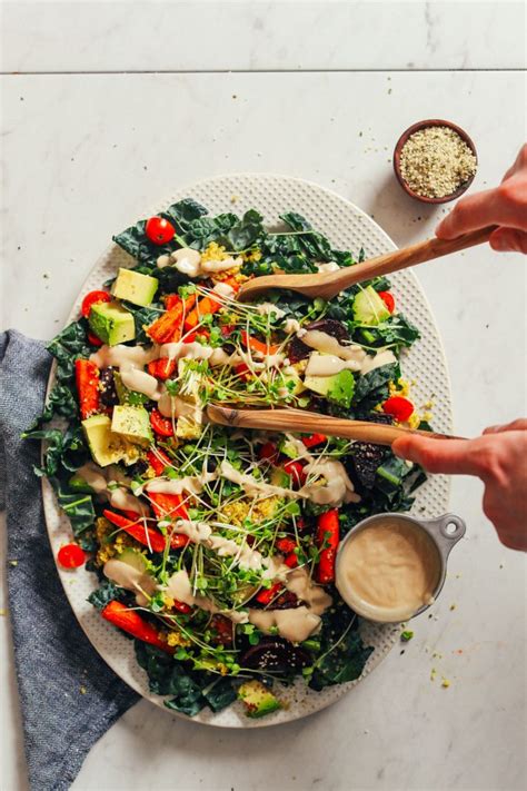 Loaded Kale Salad With Tahini Dressing Minimalist Baker Recipes