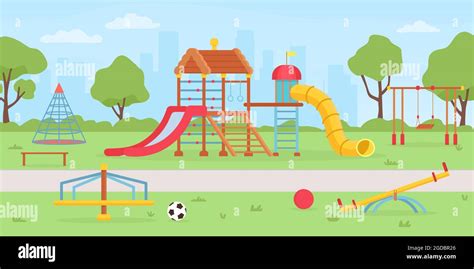 Playground At Park School Or Kindergarten Background With Sandbox