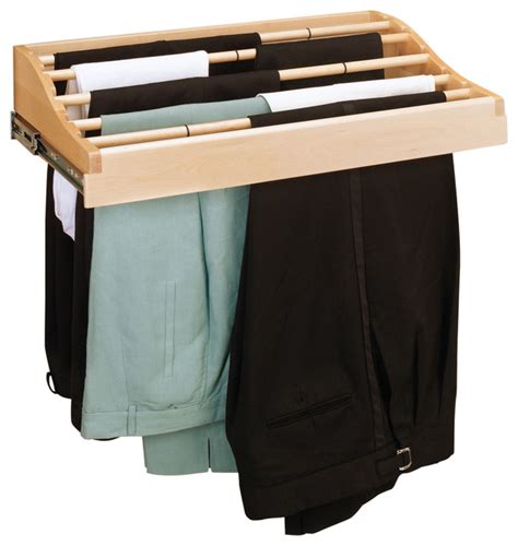 Heavy duty construction and elegant design make this pull out pant rack both functional and beautiful. 24" Wood Pull-Out Classic Pant Rack With Slides - Trash ...
