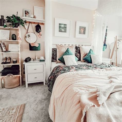 A pink framed glass bedroom doubles as an unusual projection screen for the lounge, featuring a round pale grey seating provides comfy places to hang out with friends, or to utilise at sleepovers. Blush pink bedroom idea with beautiful boho style # ...