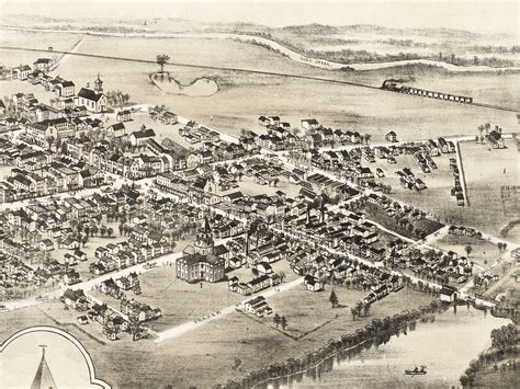 Smyrna Delaware In 1885 Birds Eye View Map Aerial Panorama