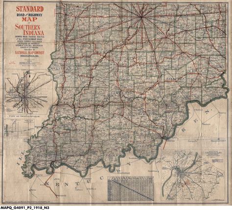Standard Road And Highway Map Of Southern Indiana Showing Main Touring
