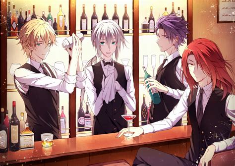 Web banner for anime, manga on white background. all male bedivere blonde hair bow drink fate/grand order ...