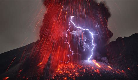Mt Sakurajima Volcano Lightning Natural Phenomena Lightning Storm