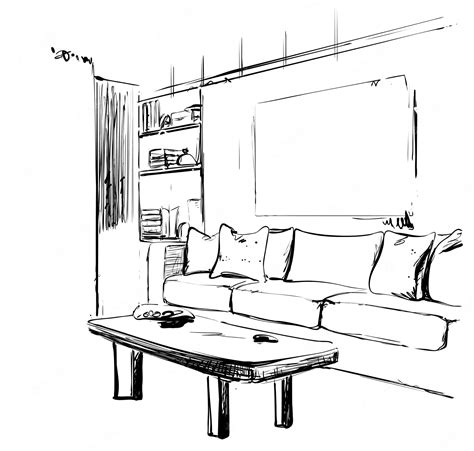 Premium Vector Hand Drawn Sketch Of Modern Living Room Interior