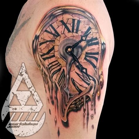 Whimsical Melting Clock Tattooillustration Design Br