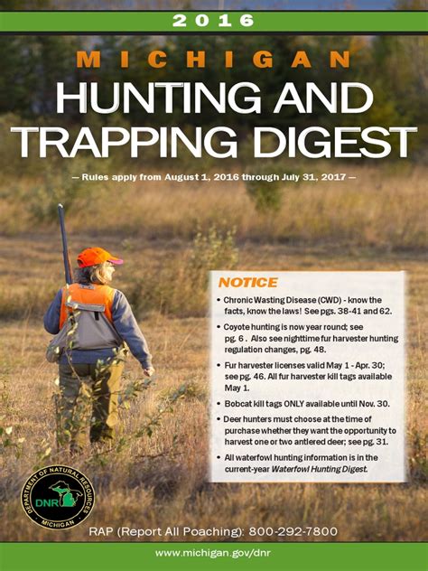 2016 Michigan Hunting And Trapping Digest State Of Michigan Pdf