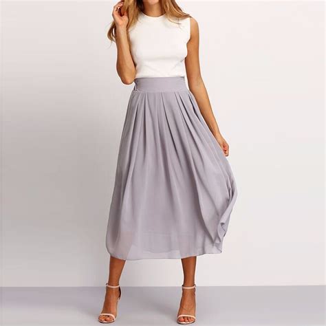 gray skirts midi 2017 saias das mulheres chiffon skirt for womens faldas mid calf length skirt