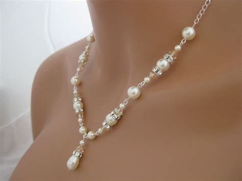 Drop For Sweetheart Neckline Wedding Jewellery Necklace Ivory Pearl