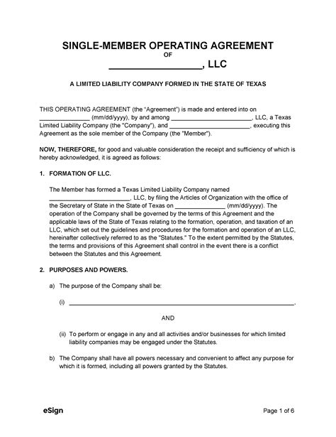Free Texas Single Member Llc Operating Agreement Form Pdf Word