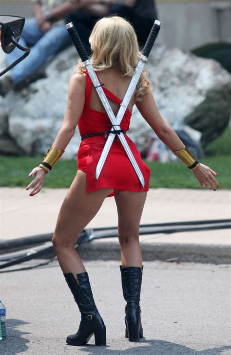 Ashley Benson In That Red Outfit On The Set Of Pixels In Toronto