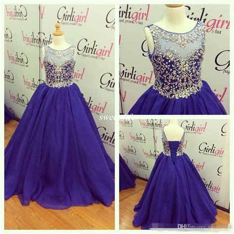 2017 Girls Pageant Dresses Royal Blue Size With Lace Up And Jewel Neck Real Pictures Beading