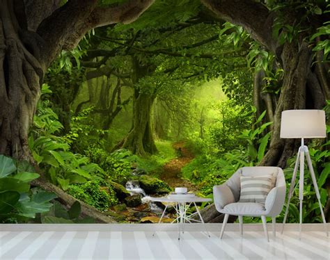 Fantasy Enchanted Forest Mural Large Forestswall Mural Etsy Uk
