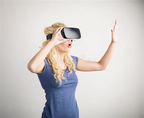 Girl Experiencing Virtual Reality Stock Photo Image Of Gaming Simulation