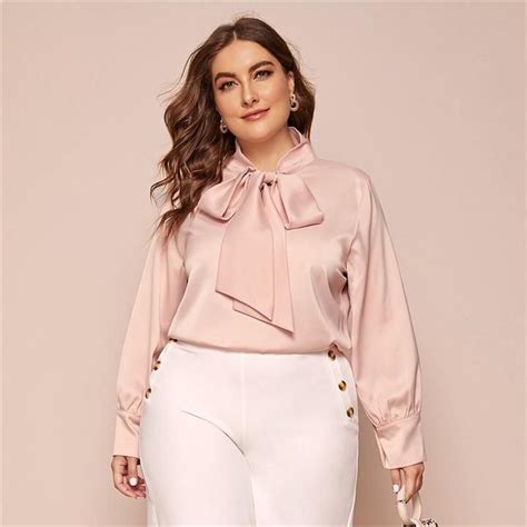 Womens Spring Polyester Blouse With Tie Neck Plus Size Elegant Blouses Women Bow Tie Blouse