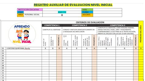 📚 【 Registro De Evaluación Auxiliar Para El Nivel Inicial 2021 】 ️