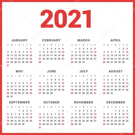 Calendario Para 2021 Año Sobre Fondo Blanco La Semana Empieza El