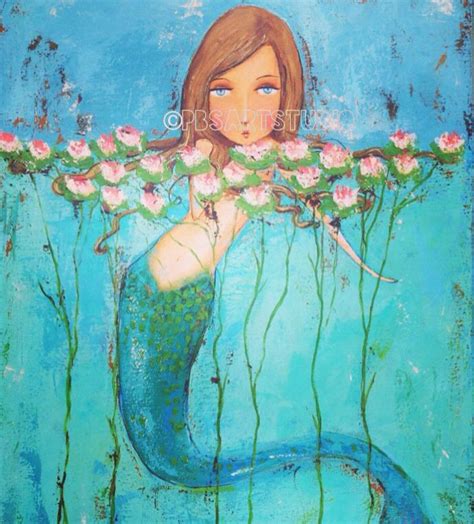 Mermaid In A Lily Pond Mermaid Art Whimsical Art Canvas Art Prints