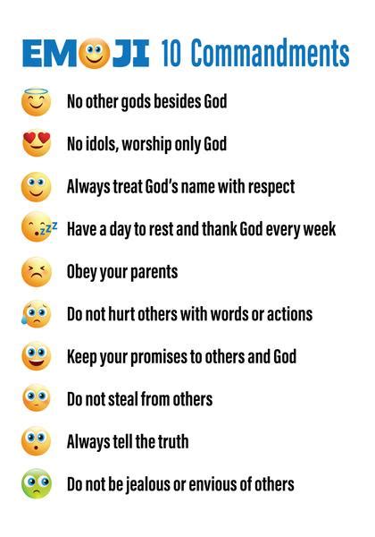 This colorful, gender neutral print, features the 10 commandments for kids. FREE Emojis 10 Commandments Printable - Children's ...