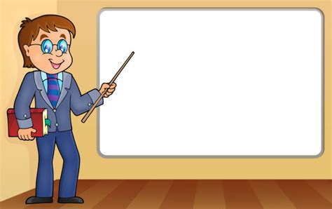 Royalty Free Teacher Pointing To Empty White Board Clip Art Vector