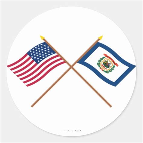 Crossed Us 35 Star And West Virginia State Flags Classic Round Sticker