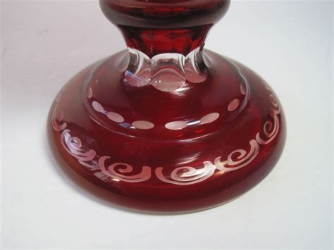 Vtg Egermann Czech Bohemian Ruby Red Cut To Clear Etched Glass Footed Vase 8 H Ebay