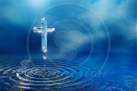 Christian Holy Water Cross In Blue Clouds Miracle Concept 3d
