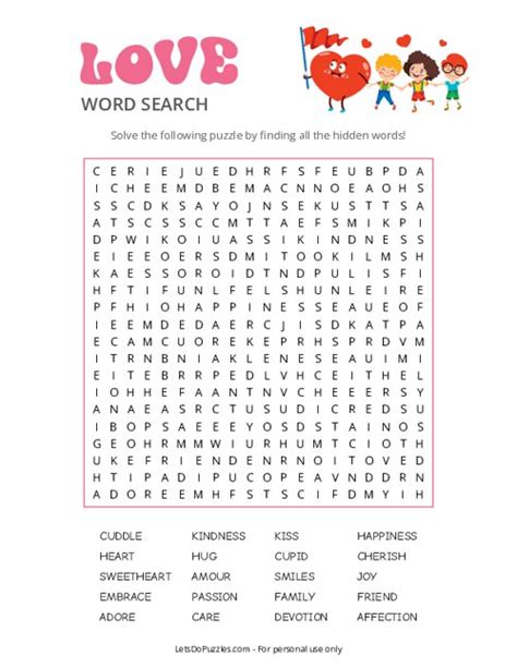 Free Printable Love Word Search Puzzle