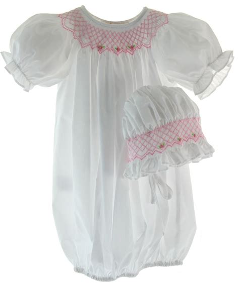 Newborn Girls White Smocked Take Home Gown And Bonnet Rosalina Baby