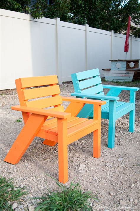 Chairs are light enough for kids to move but the wide, angled back leg keeps them from tipping over. Easy DIY Kids Patio Chairs | Modern outdoor chairs, Diy ...