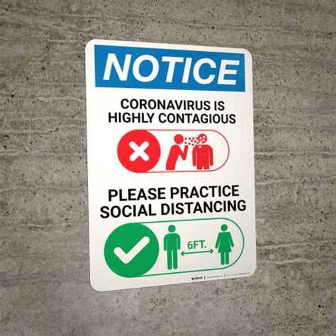 Notice Please Practice Social Distancing With Icons Portrait Wall Sign