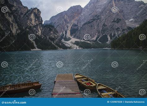 Lago Di Braies Or Pragser Wildsee Dolomites Italy Stock Photo Image