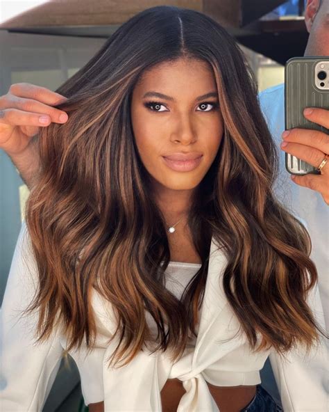 Brown Balayage And Middle Parting Brown Hair Balayage Hair Color Balayage Hair Color For Dark