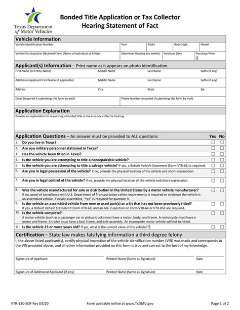 Texas Department Of Motor Vehicles Form Vtr 68 A