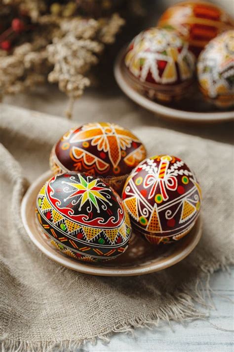 Easter Eggs Decorated With Wax Resist Technique Stock Photo Image Of
