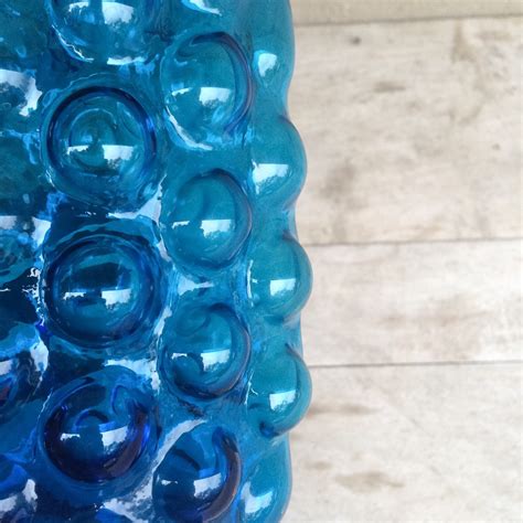 Midcentury Modern Blue Bubble Wrap Glass Acid Stamped Blenko Vase By