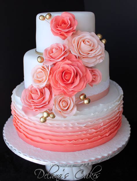 Delanas Cakes Coral Ombre Wedding Cake