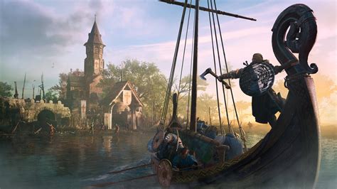 Assassins Creed Valhalla Videogame Drakkar Ship Inked Axes
